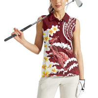 Blood Gold Polynesia Women Sleeveless Polo Shirt Polynesian Frangipani With Sea Turtles LT14 - Polynesian Pride