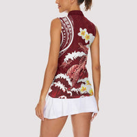 Blood Gold Polynesia Women Sleeveless Polo Shirt Polynesian Frangipani With Sea Turtles LT14 - Polynesian Pride