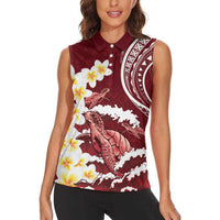 Blood Gold Polynesia Women Sleeveless Polo Shirt Polynesian Frangipani With Sea Turtles LT14 - Polynesian Pride