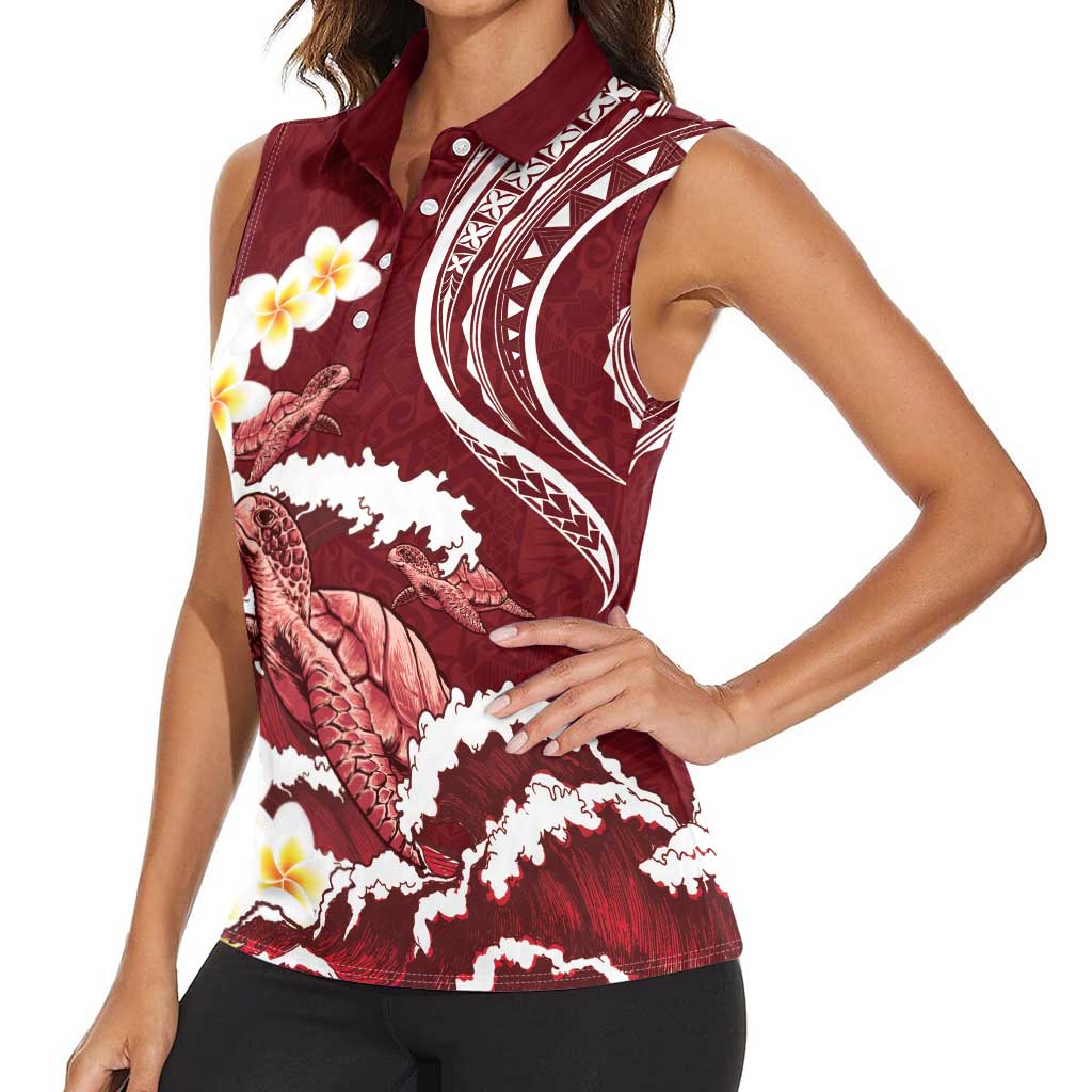 Blood Gold Polynesia Women Sleeveless Polo Shirt Polynesian Frangipani With Sea Turtles LT14 - Polynesian Pride