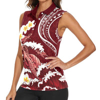 Blood Gold Polynesia Women Sleeveless Polo Shirt Polynesian Frangipani With Sea Turtles LT14 - Polynesian Pride
