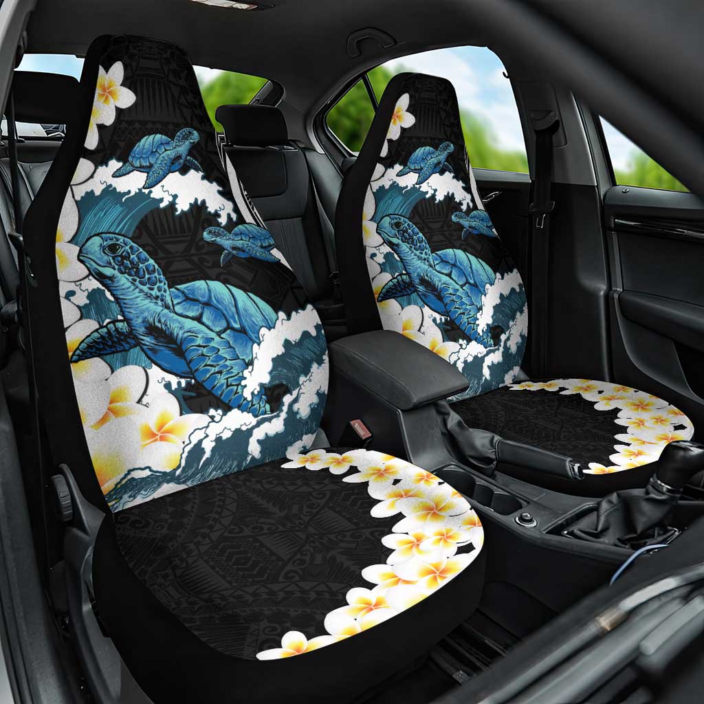 Black Polynesia Car Seat Cover Polynesian Frangipani With Sea Turtles LT14 One Size Black - Polynesian Pride