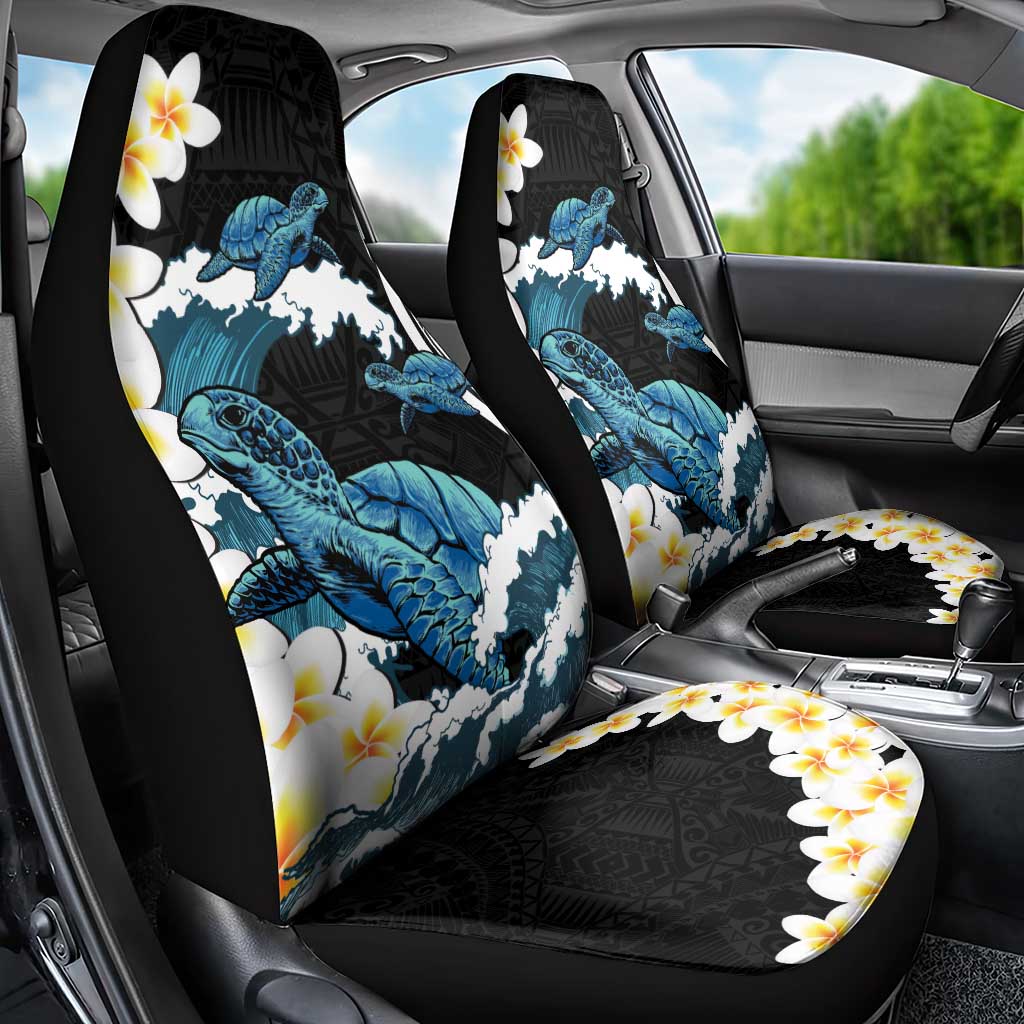 Black Polynesia Car Seat Cover Polynesian Frangipani With Sea Turtles LT14 - Polynesian Pride