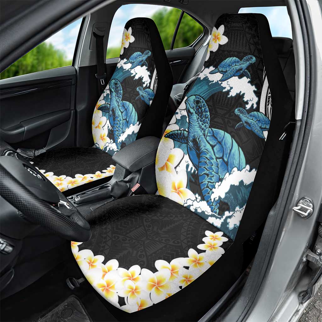 Black Polynesia Car Seat Cover Polynesian Frangipani With Sea Turtles LT14 - Polynesian Pride