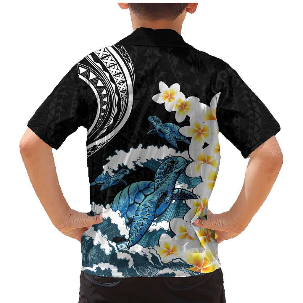 Black Polynesia Family Matching Mermaid Dress and Hawaiian Shirt Polynesian Frangipani With Sea Turtles LT14 - Polynesian Pride