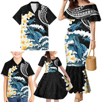 Black Polynesia Family Matching Mermaid Dress and Hawaiian Shirt Polynesian Frangipani With Sea Turtles LT14 - Polynesian Pride
