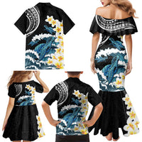 Black Polynesia Family Matching Mermaid Dress and Hawaiian Shirt Polynesian Frangipani With Sea Turtles LT14 - Polynesian Pride