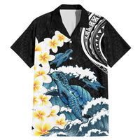 Black Polynesia Family Matching Mermaid Dress and Hawaiian Shirt Polynesian Frangipani With Sea Turtles LT14 Dad's Shirt - Short Sleeve Black - Polynesian Pride