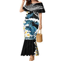 Black Polynesia Family Matching Mermaid Dress and Hawaiian Shirt Polynesian Frangipani With Sea Turtles LT14 Mom's Dress Black - Polynesian Pride