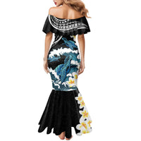 Black Polynesia Family Matching Mermaid Dress and Hawaiian Shirt Polynesian Frangipani With Sea Turtles LT14 - Polynesian Pride