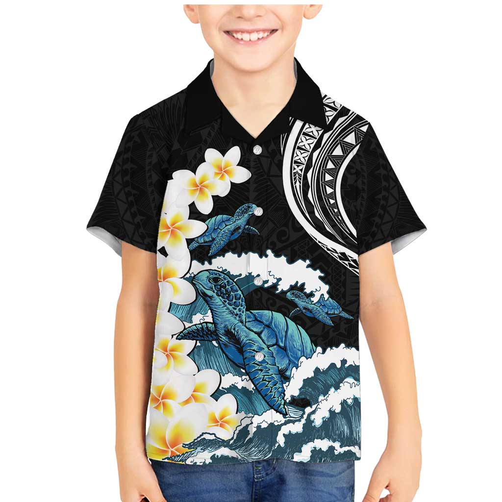 Black Polynesia Family Matching Mermaid Dress and Hawaiian Shirt Polynesian Frangipani With Sea Turtles LT14 Son's Shirt Black - Polynesian Pride