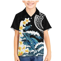 Black Polynesia Family Matching Mermaid Dress and Hawaiian Shirt Polynesian Frangipani With Sea Turtles LT14 Son's Shirt Black - Polynesian Pride