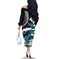 Black Polynesia Family Matching Off The Shoulder Long Sleeve Dress and Hawaiian Shirt Polynesian Frangipani With Sea Turtles LT14 - Polynesian Pride