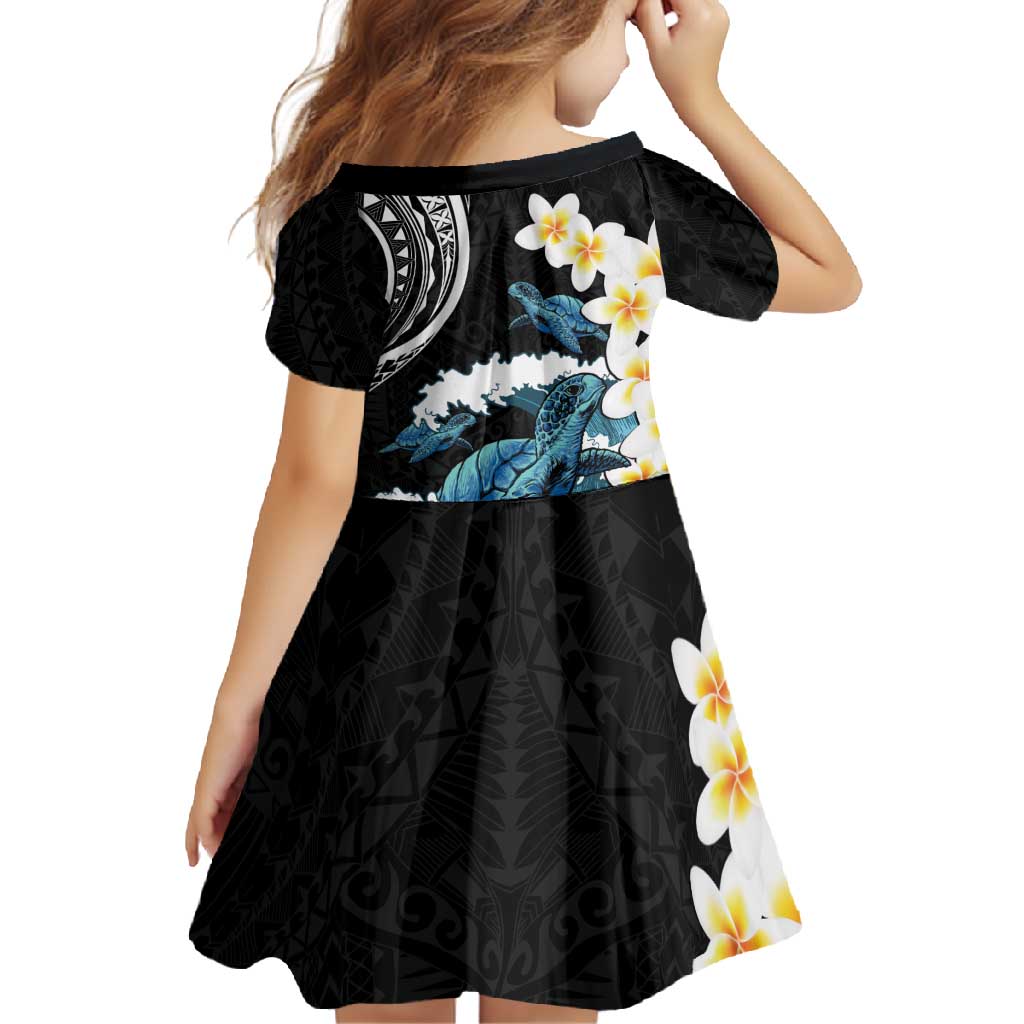 Black Polynesia Family Matching Off Shoulder Maxi Dress and Hawaiian Shirt Polynesian Frangipani With Sea Turtles LT14 - Polynesian Pride