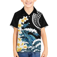 Black Polynesia Family Matching Off Shoulder Maxi Dress and Hawaiian Shirt Polynesian Frangipani With Sea Turtles LT14 Son's Shirt Black - Polynesian Pride