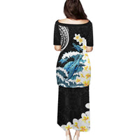 Black Polynesia Family Matching Puletasi and Hawaiian Shirt Polynesian Frangipani With Sea Turtles LT14 - Polynesian Pride