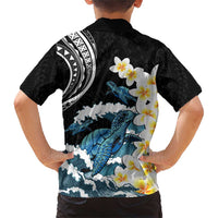 Black Polynesia Family Matching Short Sleeve Bodycon Dress and Hawaiian Shirt Polynesian Frangipani With Sea Turtles LT14 - Polynesian Pride