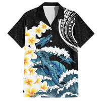 Black Polynesia Family Matching Short Sleeve Bodycon Dress and Hawaiian Shirt Polynesian Frangipani With Sea Turtles LT14 Dad's Shirt - Short Sleeve Black - Polynesian Pride
