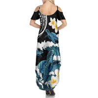 Black Polynesia Family Matching Summer Maxi Dress and Hawaiian Shirt Polynesian Frangipani With Sea Turtles LT14 - Polynesian Pride