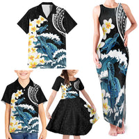 Black Polynesia Family Matching Tank Maxi Dress and Hawaiian Shirt Polynesian Frangipani With Sea Turtles LT14 - Polynesian Pride
