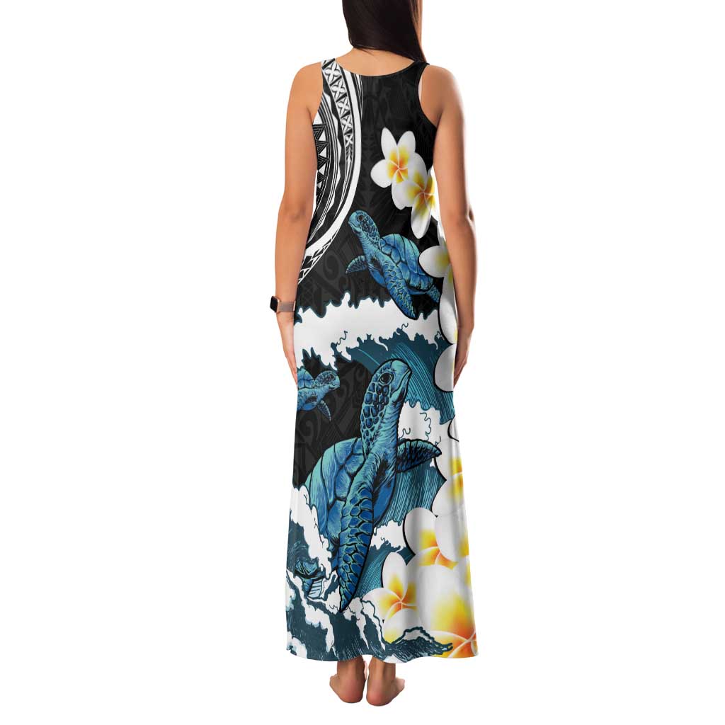 Black Polynesia Family Matching Tank Maxi Dress and Hawaiian Shirt Polynesian Frangipani With Sea Turtles LT14 - Polynesian Pride