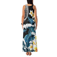 Black Polynesia Family Matching Tank Maxi Dress and Hawaiian Shirt Polynesian Frangipani With Sea Turtles LT14 - Polynesian Pride