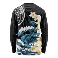 Black Polynesia Long Sleeve Shirt Polynesian Frangipani With Sea Turtles LT14 - Polynesian Pride
