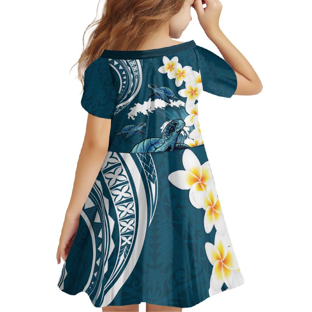 Dark Teal Polynesia Family Matching Long Sleeve Bodycon Dress and Hawaiian Shirt Polynesian Frangipani With Sea Turtles LT14 - Polynesian Pride