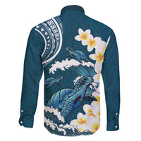 Dark Teal Polynesia Family Matching Long Sleeve Bodycon Dress and Hawaiian Shirt Polynesian Frangipani With Sea Turtles LT14 - Polynesian Pride