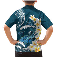 Dark Teal Polynesia Family Matching Mermaid Dress and Hawaiian Shirt Polynesian Frangipani With Sea Turtles LT14 - Polynesian Pride