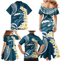 Dark Teal Polynesia Family Matching Mermaid Dress and Hawaiian Shirt Polynesian Frangipani With Sea Turtles LT14 - Polynesian Pride
