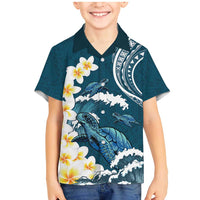 Dark Teal Polynesia Family Matching Mermaid Dress and Hawaiian Shirt Polynesian Frangipani With Sea Turtles LT14 Son's Shirt Dark Teal - Polynesian Pride