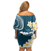 Dark Teal Polynesia Family Matching Off Shoulder Short Dress and Hawaiian Shirt Polynesian Frangipani With Sea Turtles LT14 - Polynesian Pride