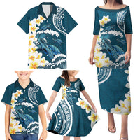 Dark Teal Polynesia Family Matching Puletasi and Hawaiian Shirt Polynesian Frangipani With Sea Turtles LT14 - Polynesian Pride
