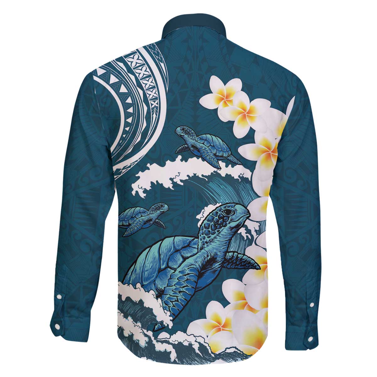Dark Teal Polynesia Family Matching Puletasi and Hawaiian Shirt Polynesian Frangipani With Sea Turtles LT14 - Polynesian Pride