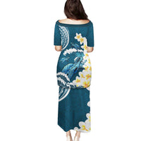 Dark Teal Polynesia Family Matching Puletasi and Hawaiian Shirt Polynesian Frangipani With Sea Turtles LT14 - Polynesian Pride