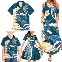 Dark Teal Polynesia Family Matching Summer Maxi Dress and Hawaiian Shirt Polynesian Frangipani With Sea Turtles LT14 - Polynesian Pride