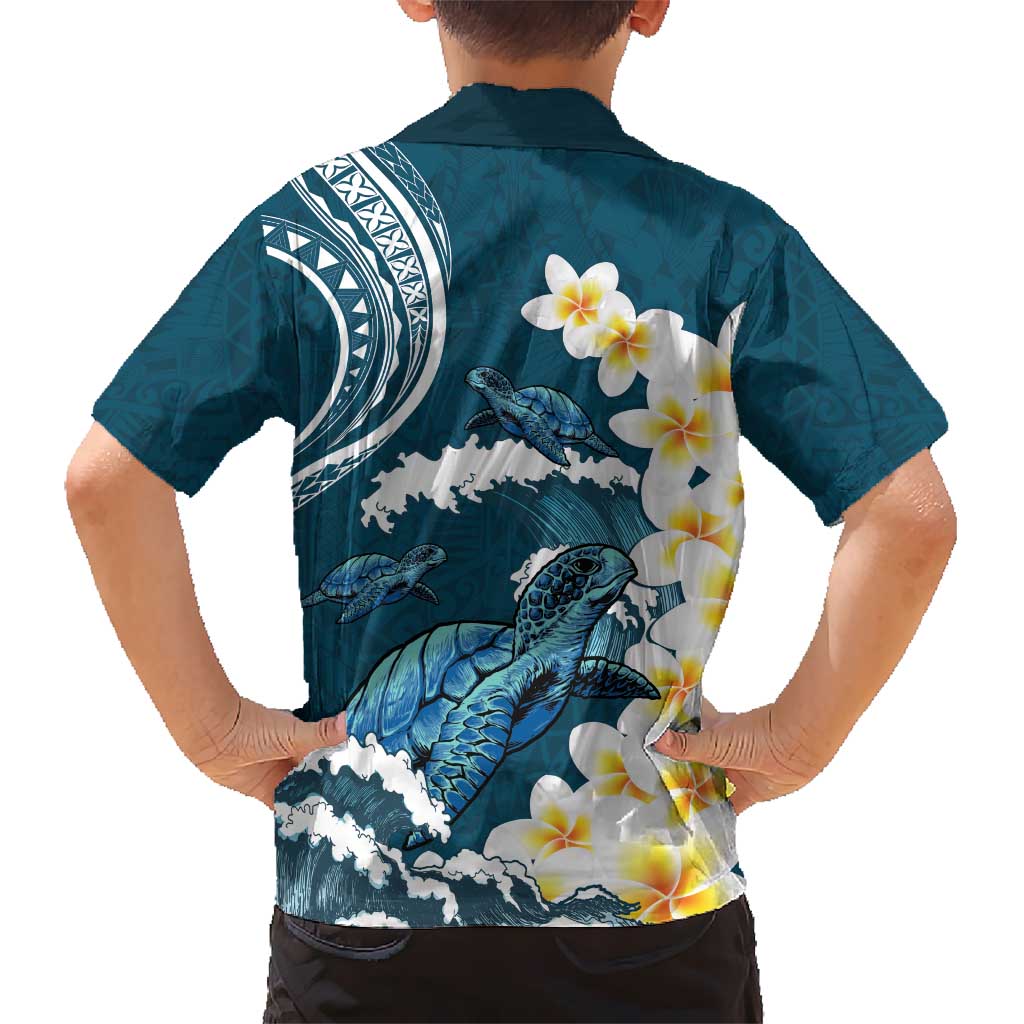 Dark Teal Polynesia Hawaiian Shirt Polynesian Frangipani With Sea Turtles LT14 - Polynesian Pride