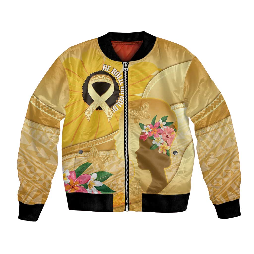 Polynesia Childhood Cancer Awareness Bomber Jacket Be Bold Go Gold Polynesian Art LT14 Unisex Gold - Polynesian Pride