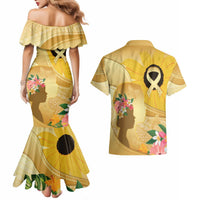 Polynesia Childhood Cancer Awareness Couples Matching Mermaid Dress and Hawaiian Shirt Be Bold Go Gold Polynesian Art LT14 - Polynesian Pride