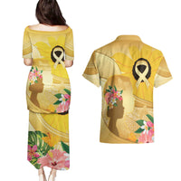 Polynesia Childhood Cancer Awareness Couples Matching Puletasi and Hawaiian Shirt Be Bold Go Gold Polynesian Art LT14 - Polynesian Pride