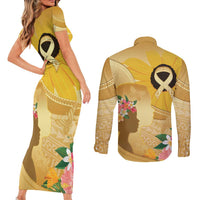 Polynesia Childhood Cancer Awareness Couples Matching Short Sleeve Bodycon Dress and Long Sleeve Button Shirt Be Bold Go Gold Polynesian Art LT14 - Polynesian Pride
