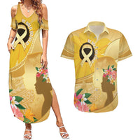Polynesia Childhood Cancer Awareness Couples Matching Summer Maxi Dress and Hawaiian Shirt Be Bold Go Gold Polynesian Art LT14 Gold - Polynesian Pride