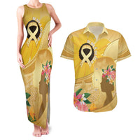 Polynesia Childhood Cancer Awareness Couples Matching Tank Maxi Dress and Hawaiian Shirt Be Bold Go Gold Polynesian Art LT14 Gold - Polynesian Pride