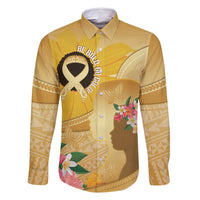 Polynesia Childhood Cancer Awareness Family Matching Mermaid Dress and Hawaiian Shirt Be Bold Go Gold Polynesian Art LT14 Dad's Shirt - Long Sleeve Gold - Polynesian Pride