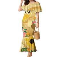 Polynesia Childhood Cancer Awareness Family Matching Mermaid Dress and Hawaiian Shirt Be Bold Go Gold Polynesian Art LT14 Mom's Dress Gold - Polynesian Pride