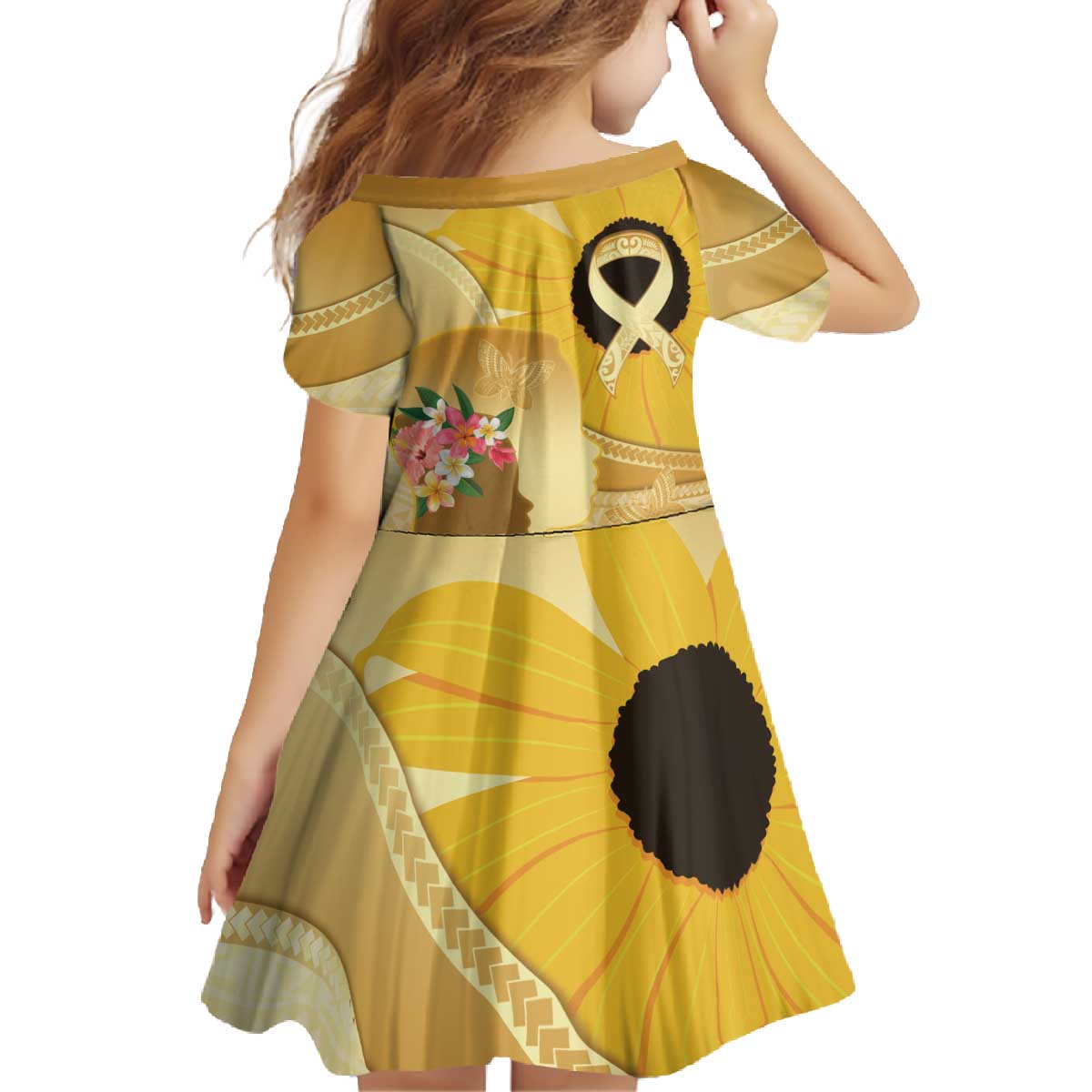 Polynesia Childhood Cancer Awareness Family Matching Off The Shoulder Long Sleeve Dress and Hawaiian Shirt Be Bold Go Gold Polynesian Art LT14 - Polynesian Pride