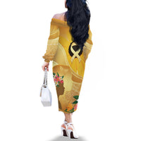 Polynesia Childhood Cancer Awareness Family Matching Off The Shoulder Long Sleeve Dress and Hawaiian Shirt Be Bold Go Gold Polynesian Art LT14 - Polynesian Pride