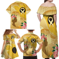 Polynesia Childhood Cancer Awareness Family Matching Off Shoulder Maxi Dress and Hawaiian Shirt Be Bold Go Gold Polynesian Art LT14 - Polynesian Pride
