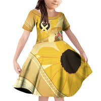 Polynesia Childhood Cancer Awareness Family Matching Off Shoulder Short Dress and Hawaiian Shirt Be Bold Go Gold Polynesian Art LT14 Daughter's Dress Gold - Polynesian Pride